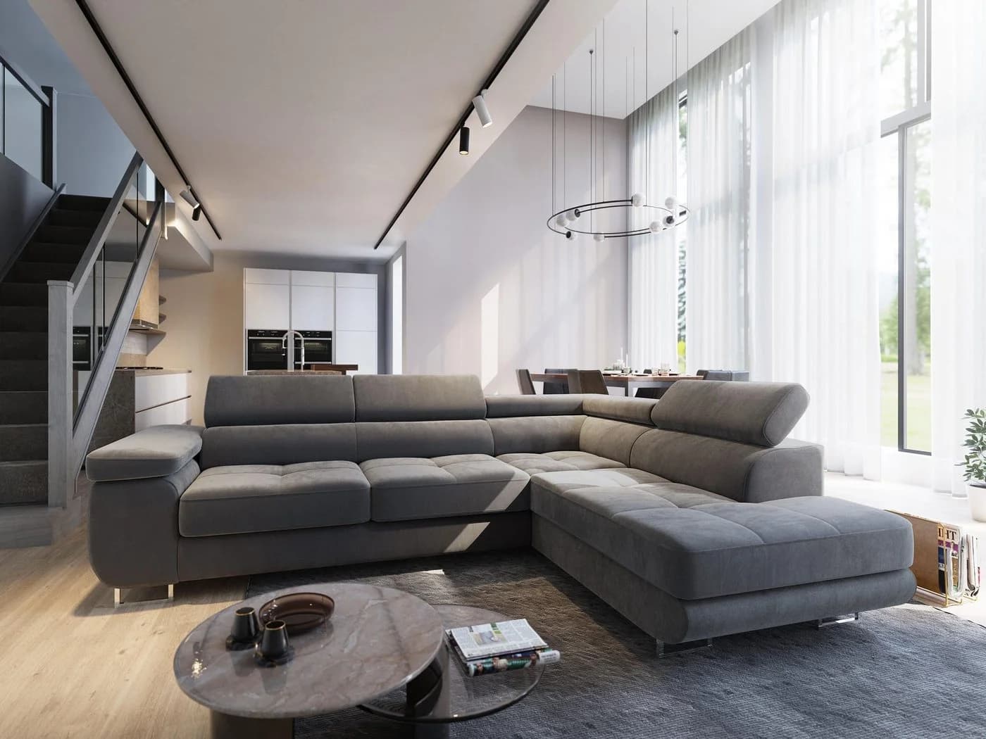 Masseno Ecksofa SELVA L-Form mit Schlaffunktion und Bettkasten Grau - Bild 2