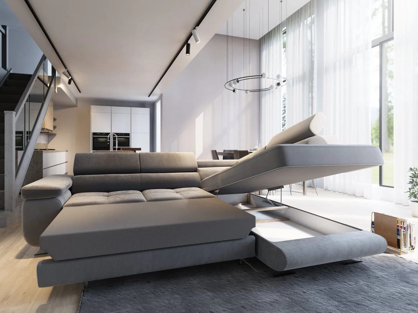 Masseno Ecksofa SELVA L-Form mit Schlaffunktion und Bettkasten Grau - Bild 4