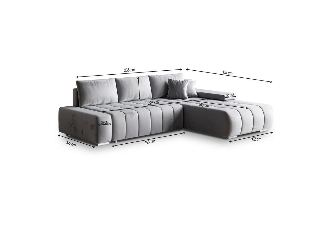 Masseno Ecksofa ALESE Grau mit Schlaffunktion & Bettkasten - Bild 3