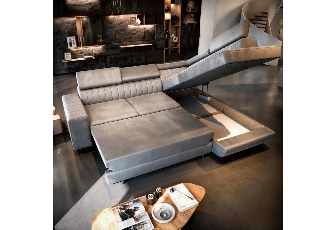 Masseno Ecksofa NOLA L-Form mit Schlaffunktion und Bettkasten Blau - Bild 4