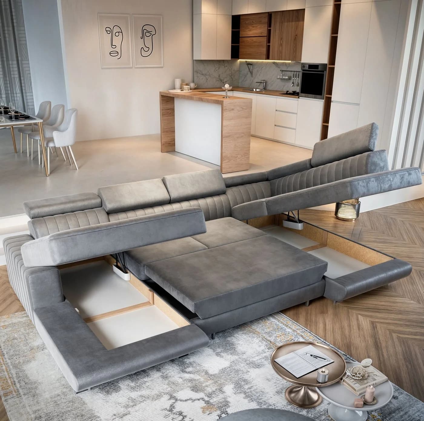 Masseno Ecksofa SIENA U-Form mit Schlaffunktion und Bettkasten - Bild 4