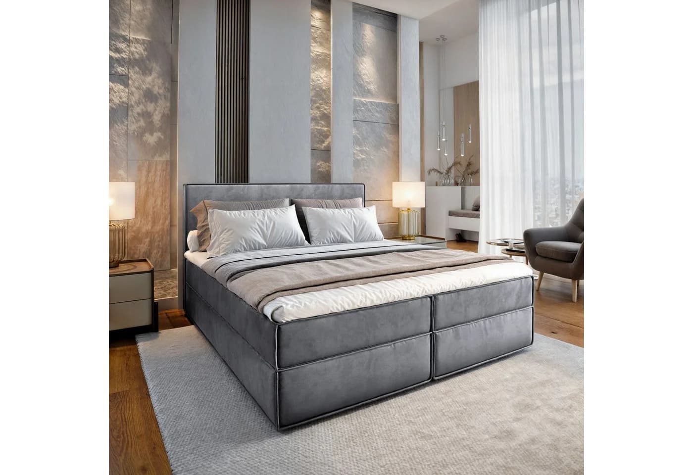 Masseno Boxbett PELLIO mit Bonell Matratze und Topper Grau - Bild 2