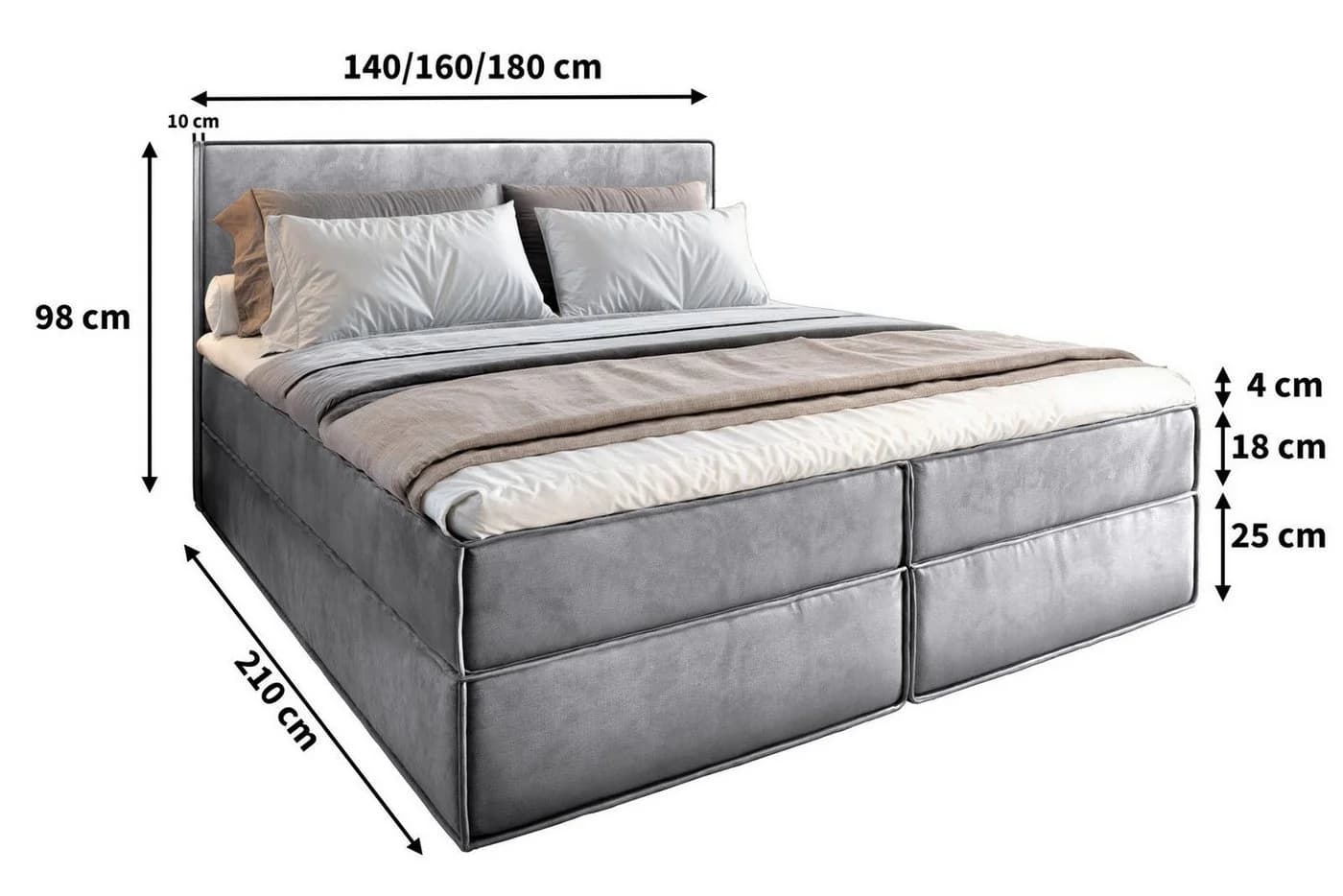 Masseno Boxbett PELLIO mit Bonell Matratze und Topper Grau - Bild 3