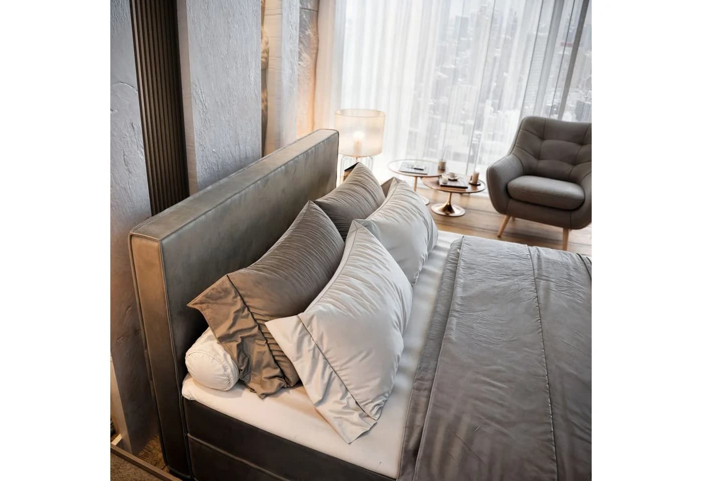 Masseno Boxbett PELLIO mit Bonell Matratze und Topper Grau - Bild 4