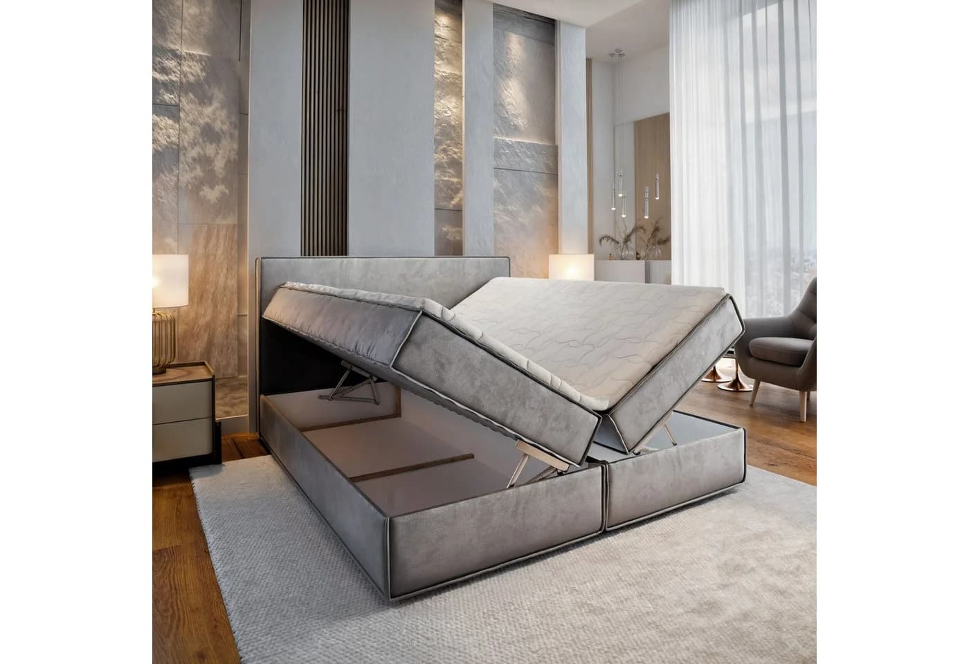 Masseno Boxbett PELLIO mit Bonell Matratze und Topper Grau - Bild 5