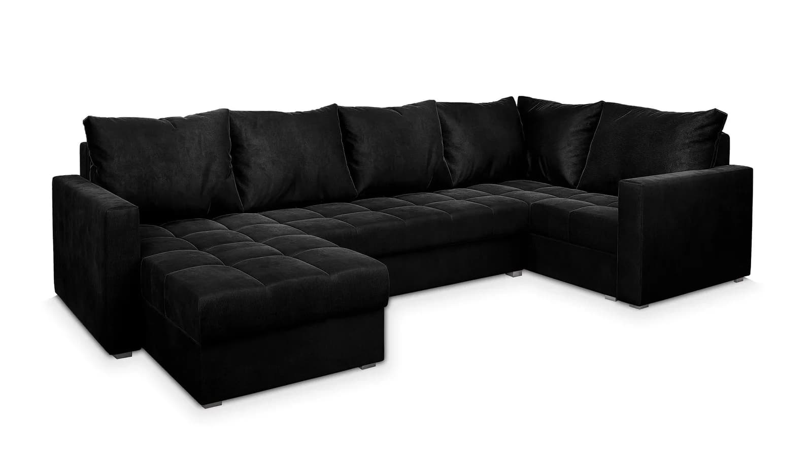 Masseno Ecksofa LORIVO U-Form mit Schlaffunktion und Bettkasten Schwarz