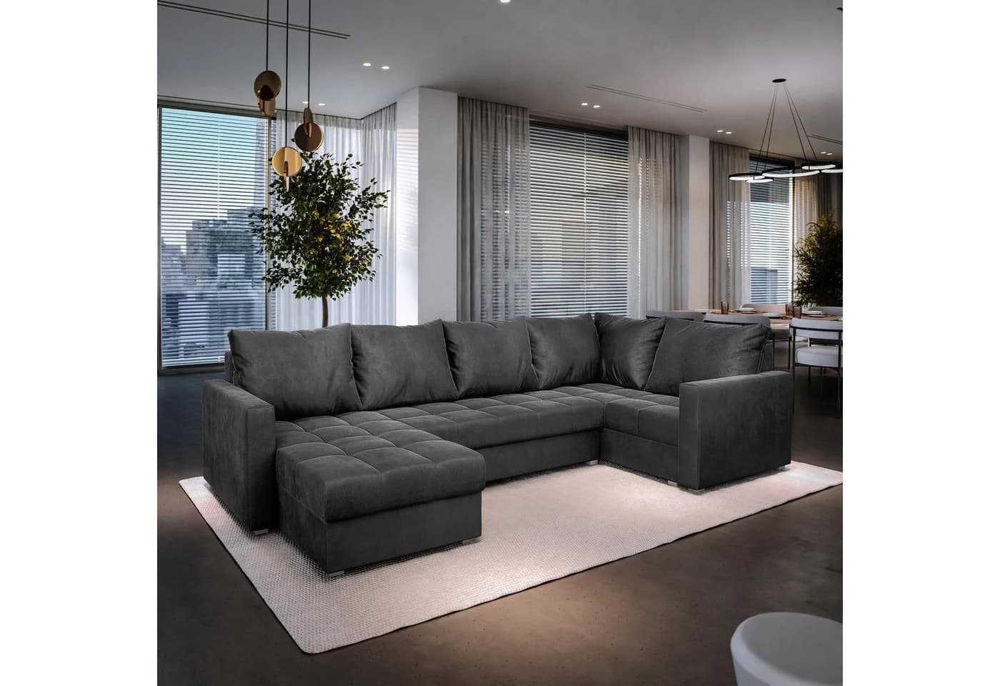 Masseno Ecksofa LORIVO Grau mit Schlaffunktion und Bettkasten - Bild 2