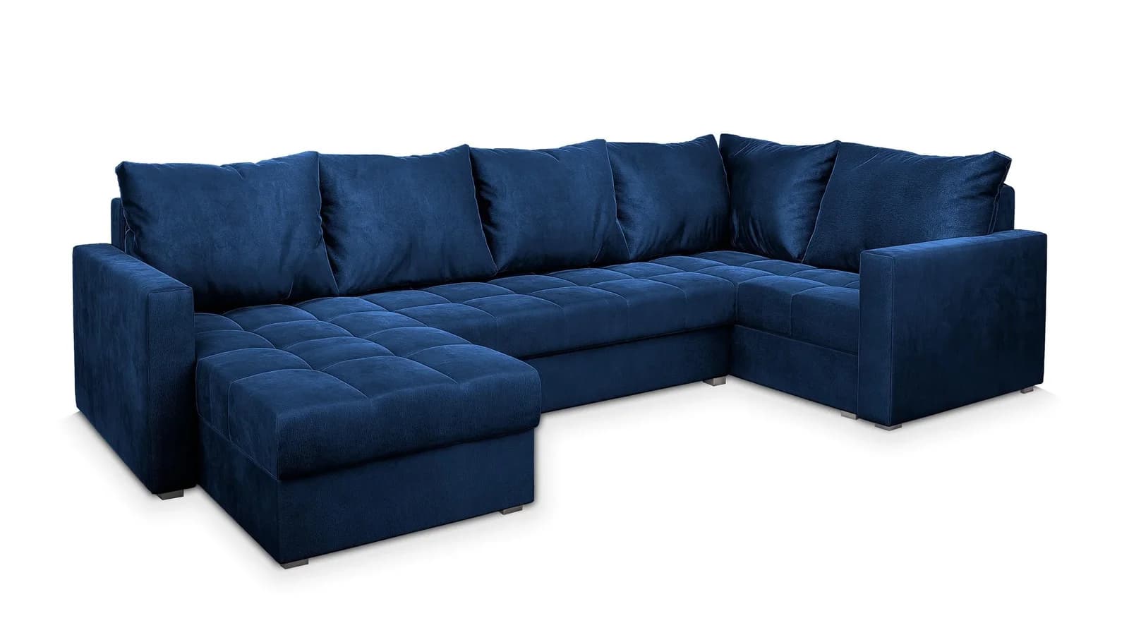Lorivo Winkelschlafsofa L-Form Blau Plüsch mit Schlaffunktion
