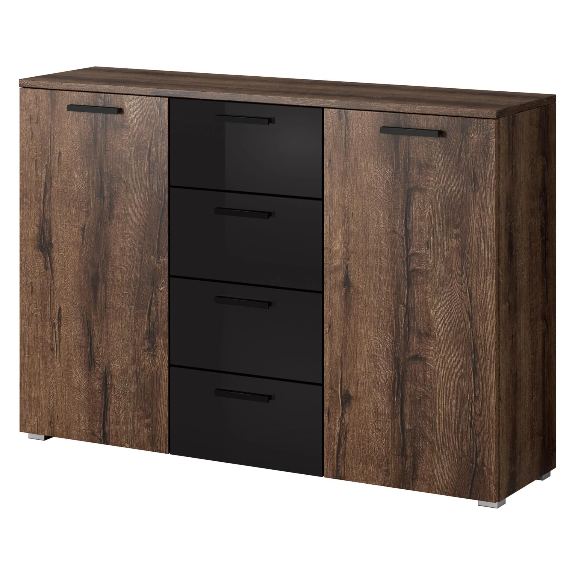 Sideboard COSMICO 132 cm Braun mit 4 Schubladen und 2 Türen