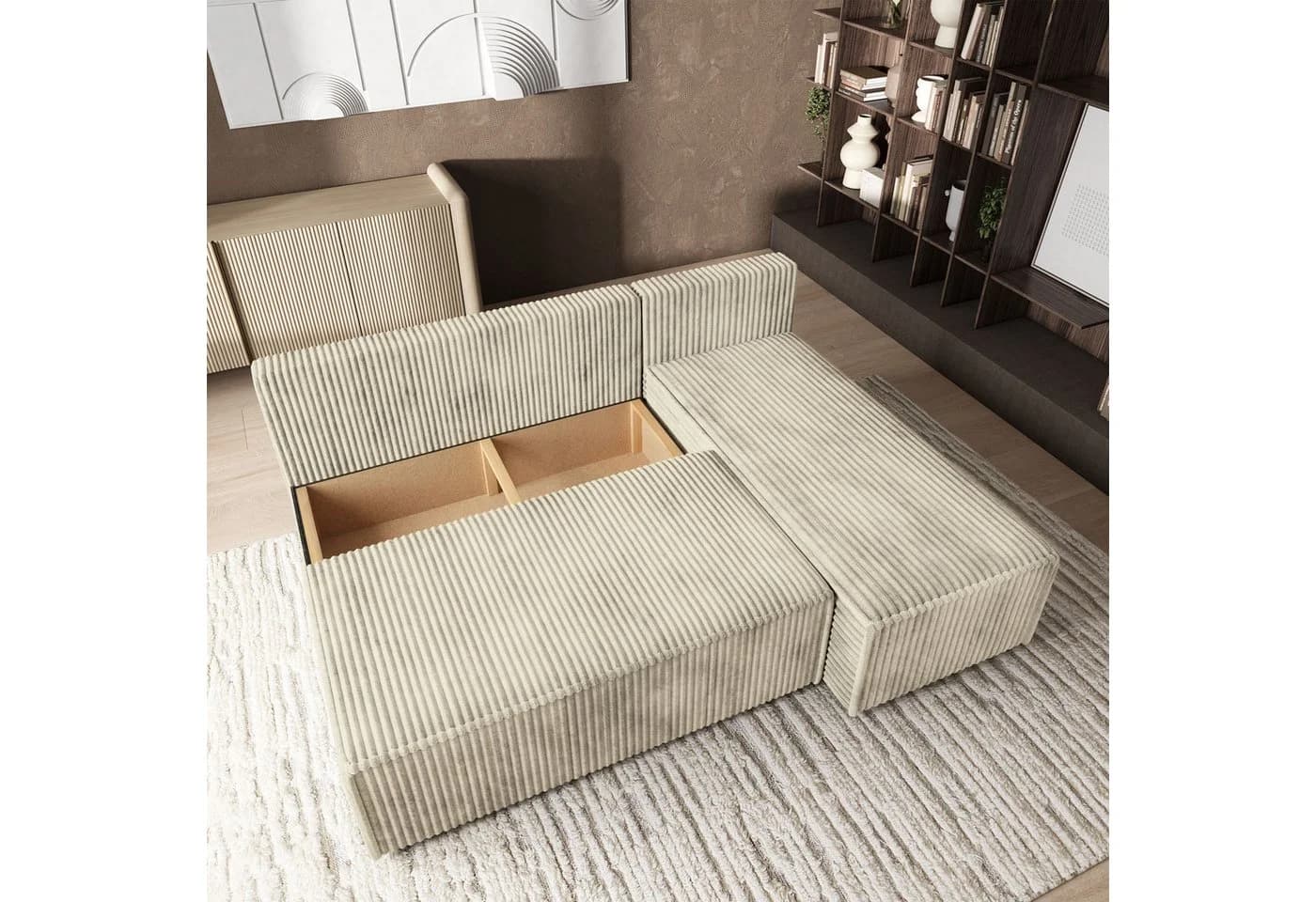 Masseno Ecksofa BRISO mit Schlaffunktion und Bettkasten, L-Form, Gelb - Bild 3