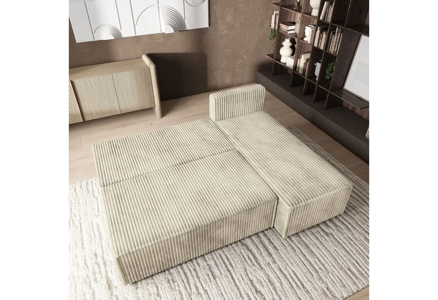 Masseno Ecksofa BRISO mit Schlaffunktion und Bettkasten, L-Form, Gelb - Bild 4