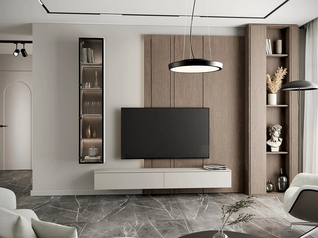 MOEBLINE Wohnwand FIVO 2 Kaschmir TV-Lowboard Vitrine Set - Bild 2