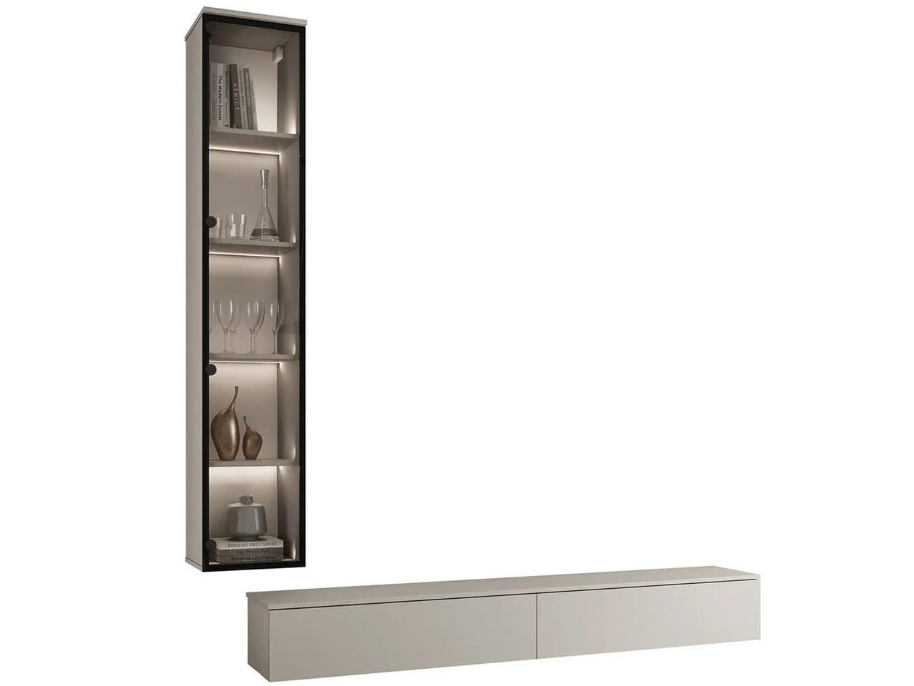 MOEBLINE Wohnwand FIVO 2 Kaschmir TV-Lowboard Vitrine Set - Bild 3