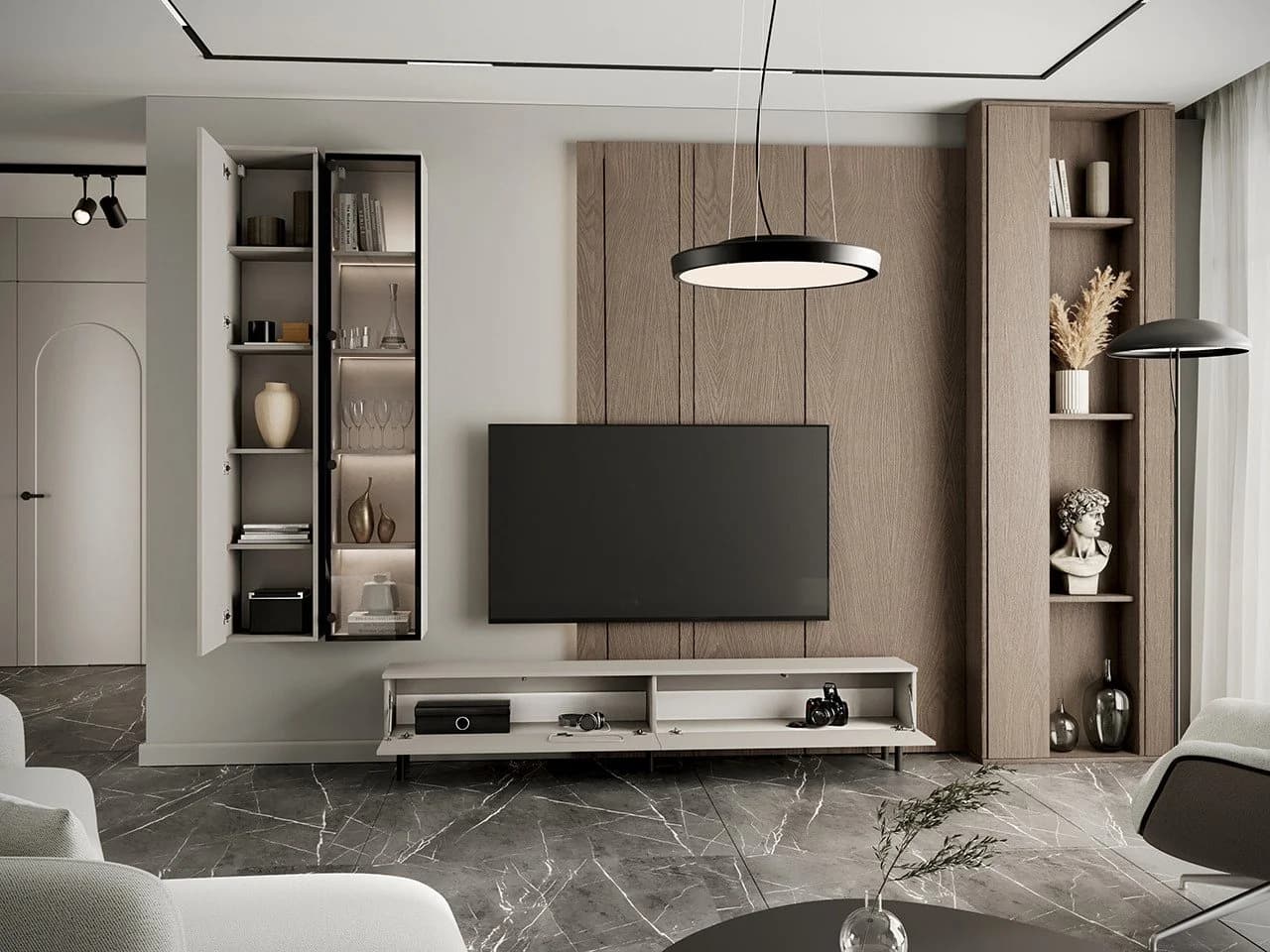 MOEBLINE Wohnwand FIVO 1 kaschmir 3-teilig mit TV-Lowboard - Bild 5