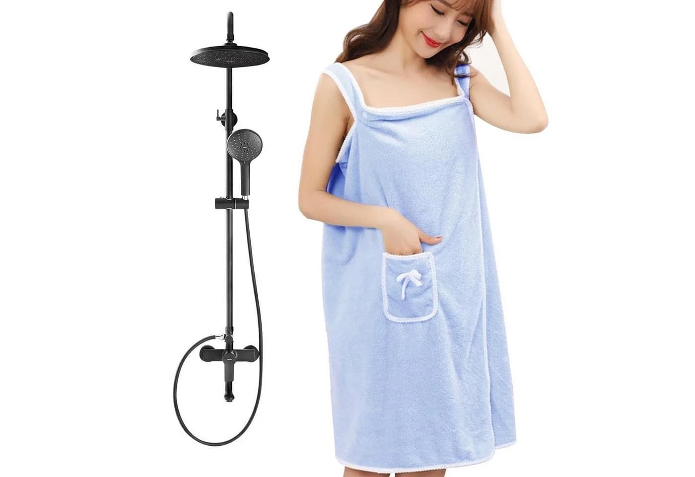 LA CUTE Saunatuch Damen Handtuch Bademantel Rosa/Blau 2-in-1