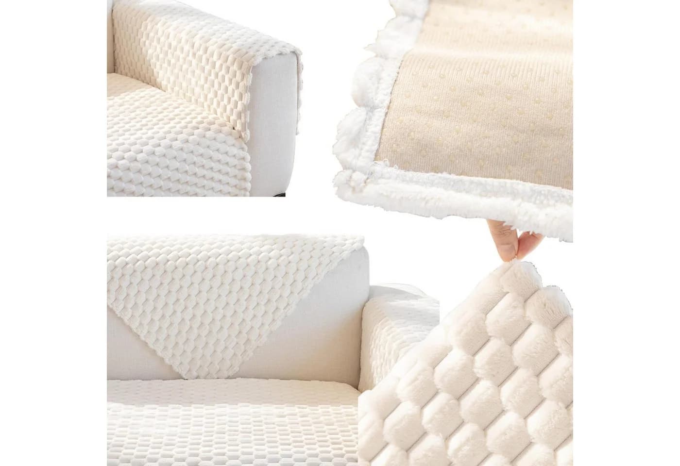 LA CUTE Tagesdecke Rutschfester Sofabezug Velours Weiß Schutz & Komfort für Möbel