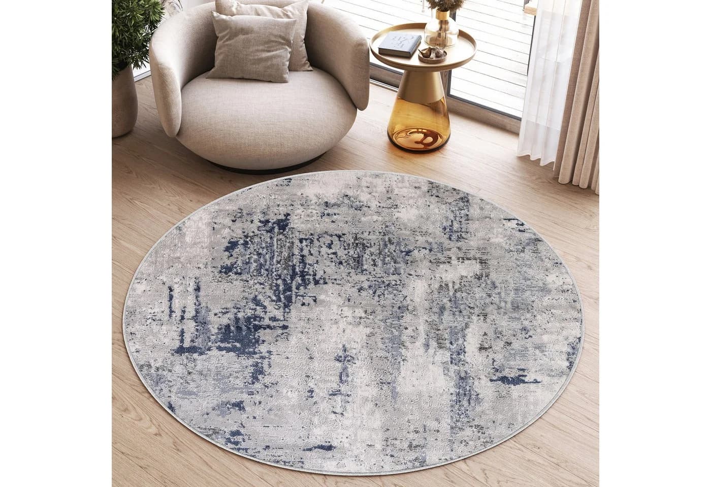 Tapiso Teppich SKY Rund Grau Modern Vintage Design