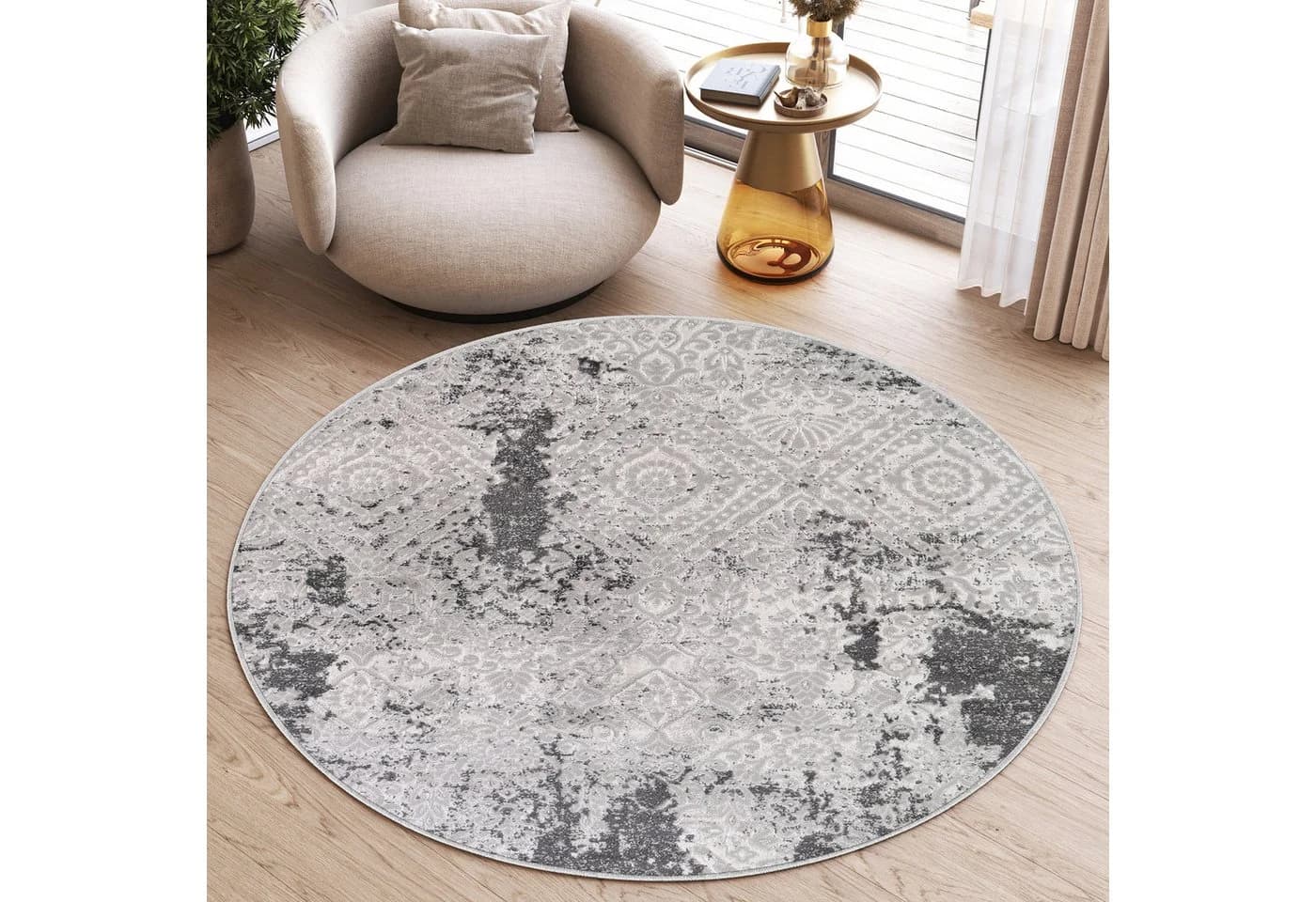 Tapiso Teppich SKY Rund Glanzflor Grau