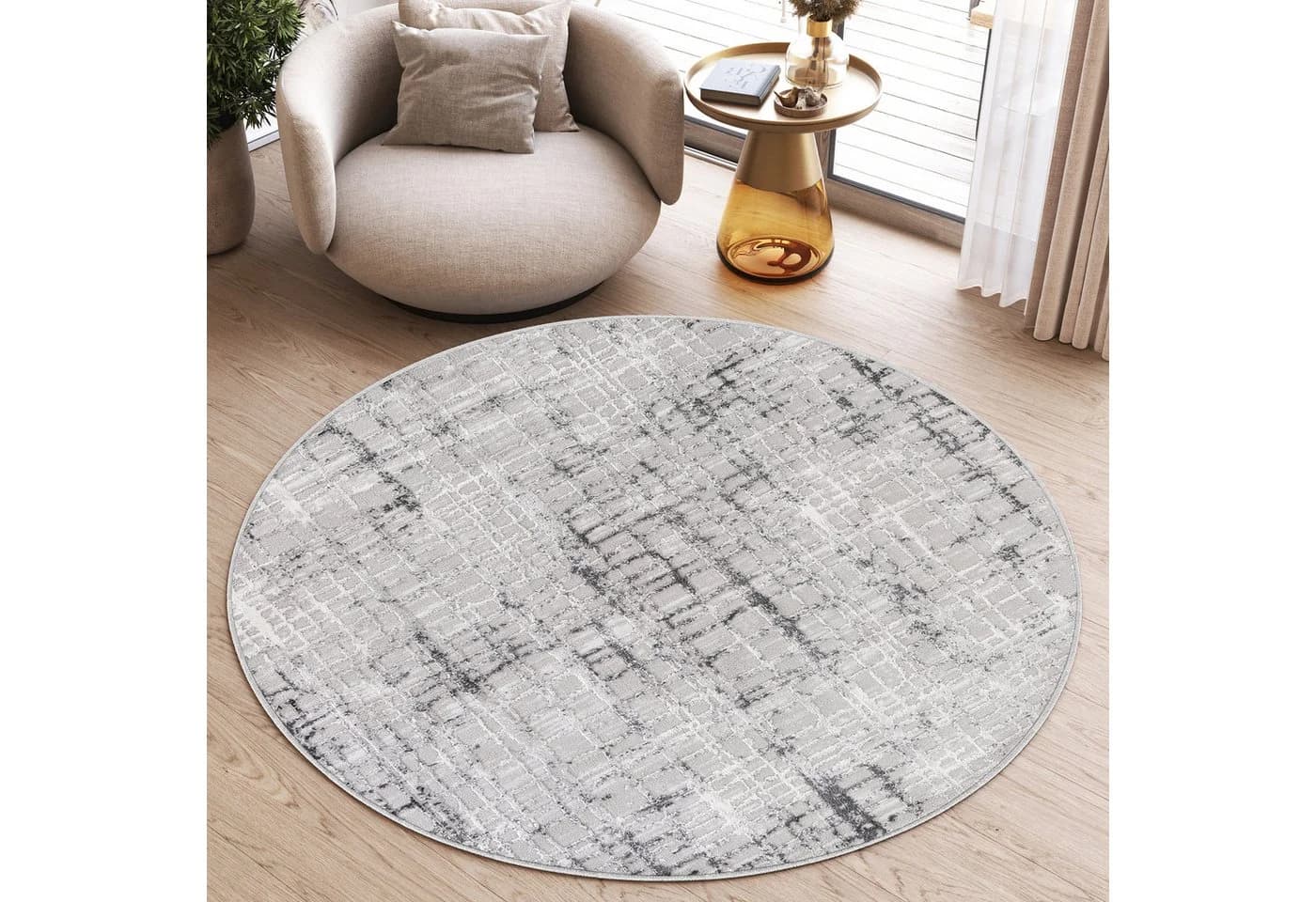 Tapiso Teppich SKY Rund Grau Modern Vintage Design