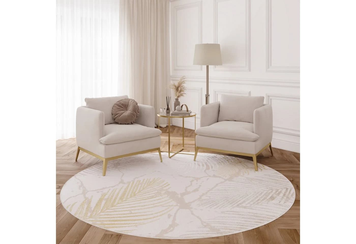 Tapiso Teppich CRYSTAL Rund Modern Design Creme Gold - Bild 3