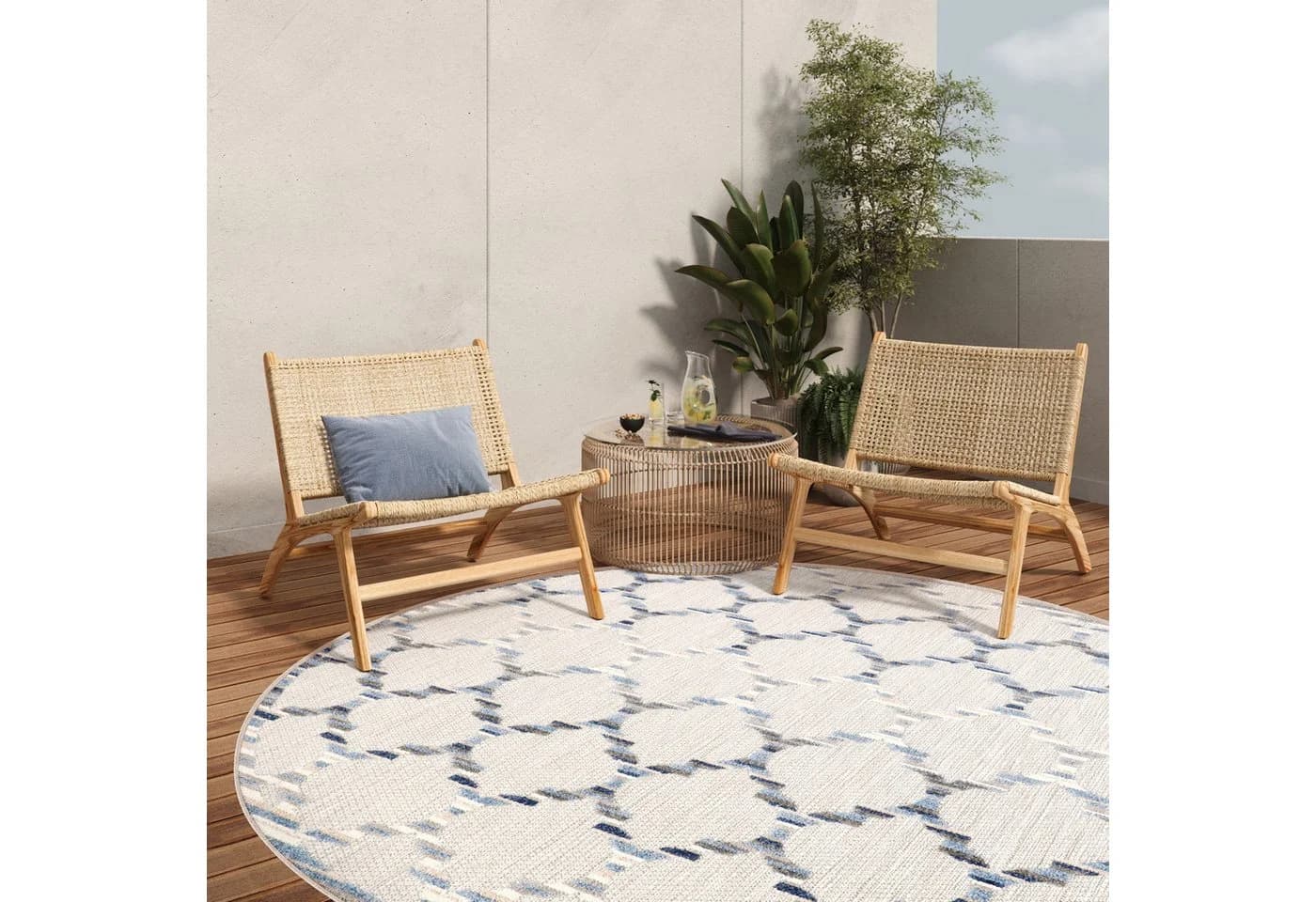 Tapiso Outdoorteppich PATIO Rund Blau Grau Kunstfaser - Bild 3
