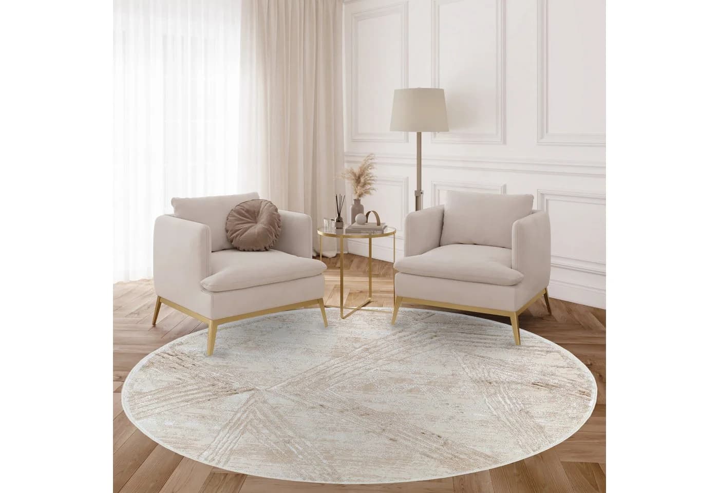 Tapiso Teppich CRYSTAL Rund Creme Modern 3D Effekt - Bild 3