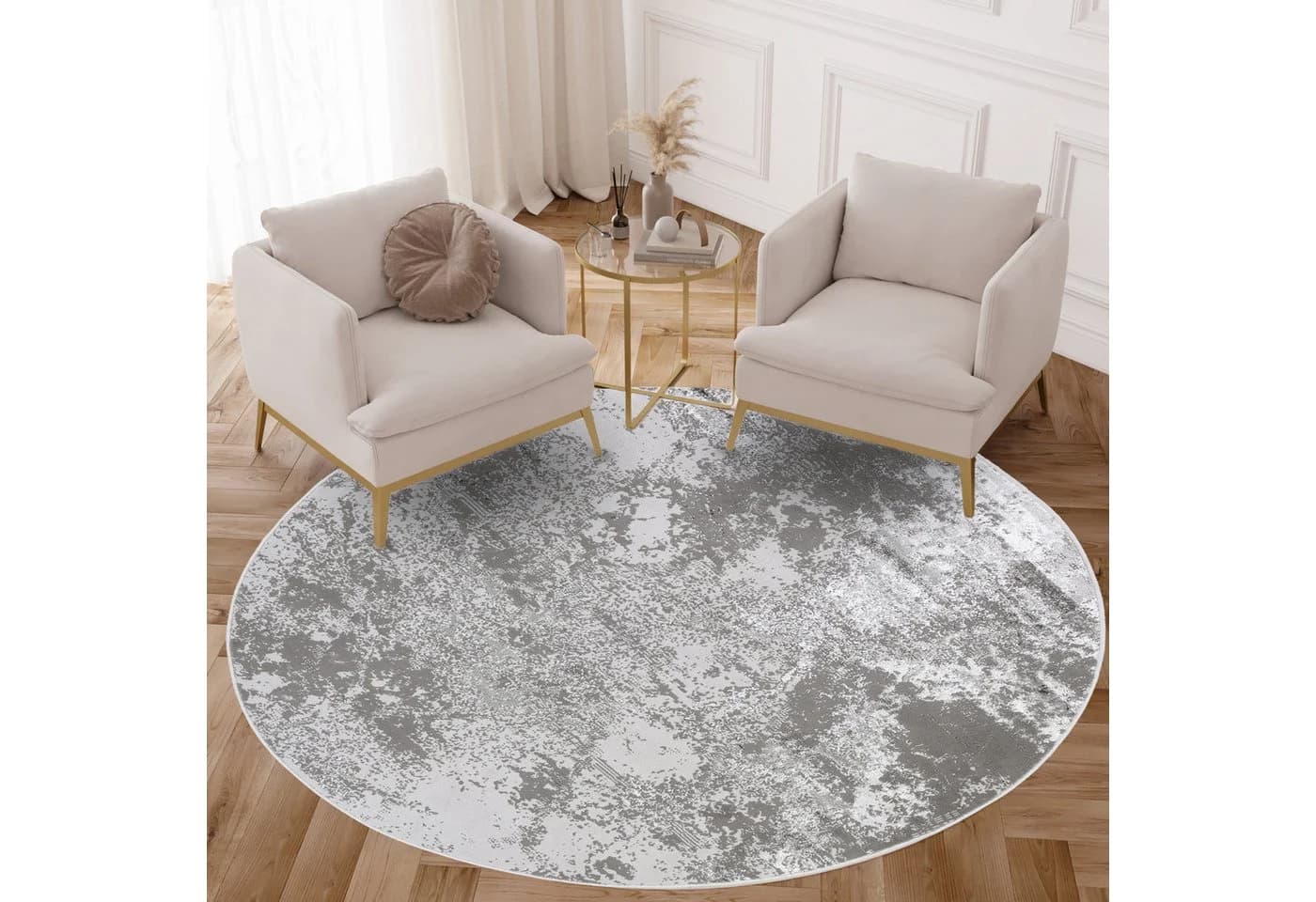 Tapiso Teppich CRYSTAL Rund Hellgrau Modern Design 8mm Höhe