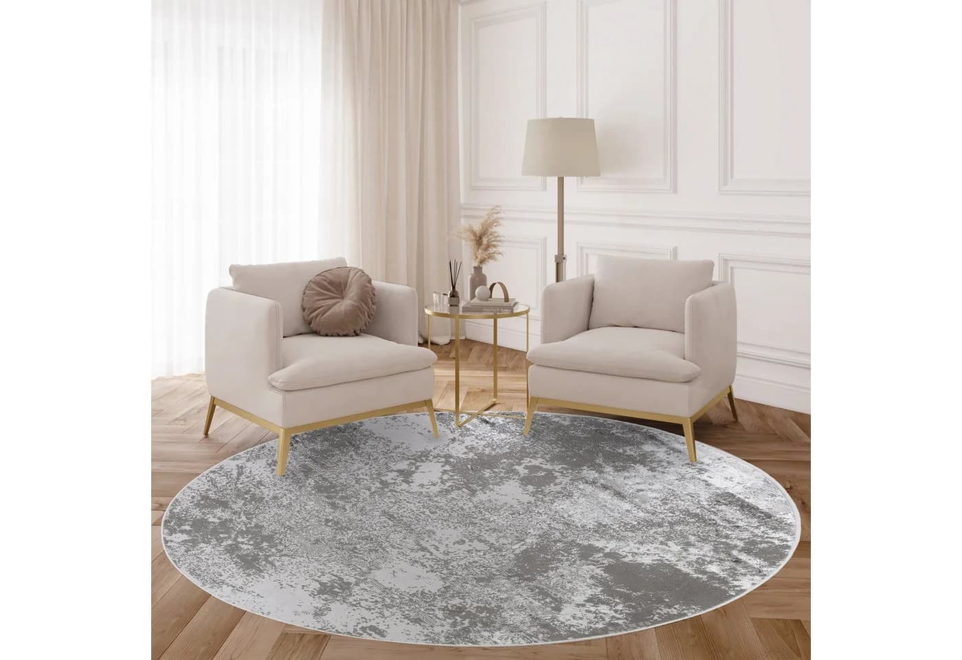 Tapiso Teppich CRYSTAL Rund Hellgrau Modern Design 8mm Höhe - Bild 3