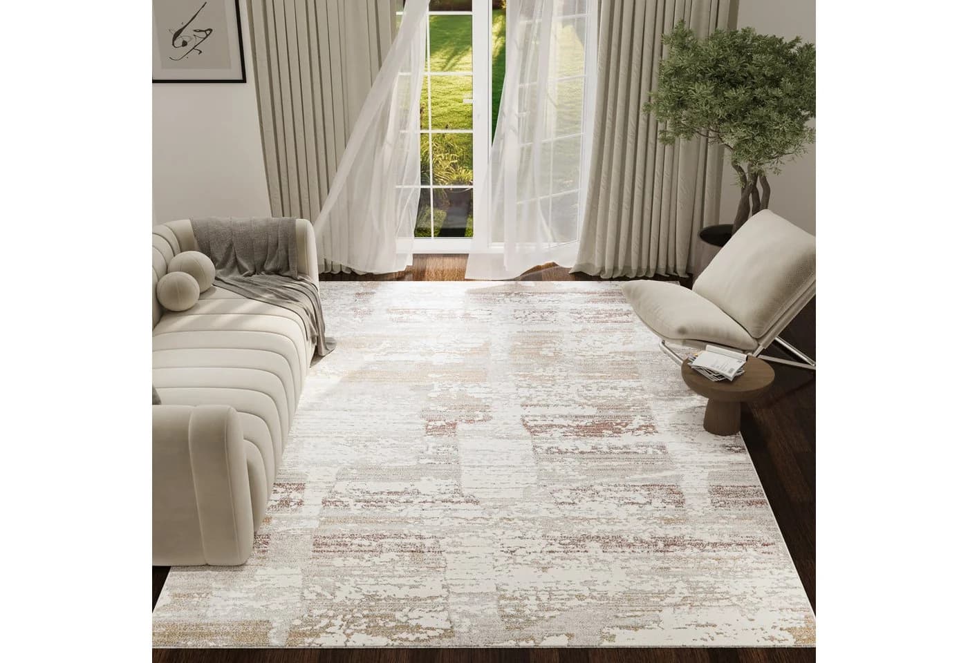 Tapiso Teppich TREND Kurzflor Blumenmuster Beige Braun Grau