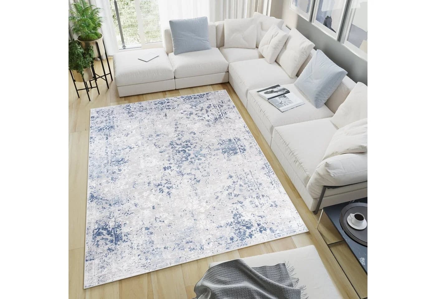 Tapiso Teppich SKY rechteckig Taubenblau Hell mit Glanzflor