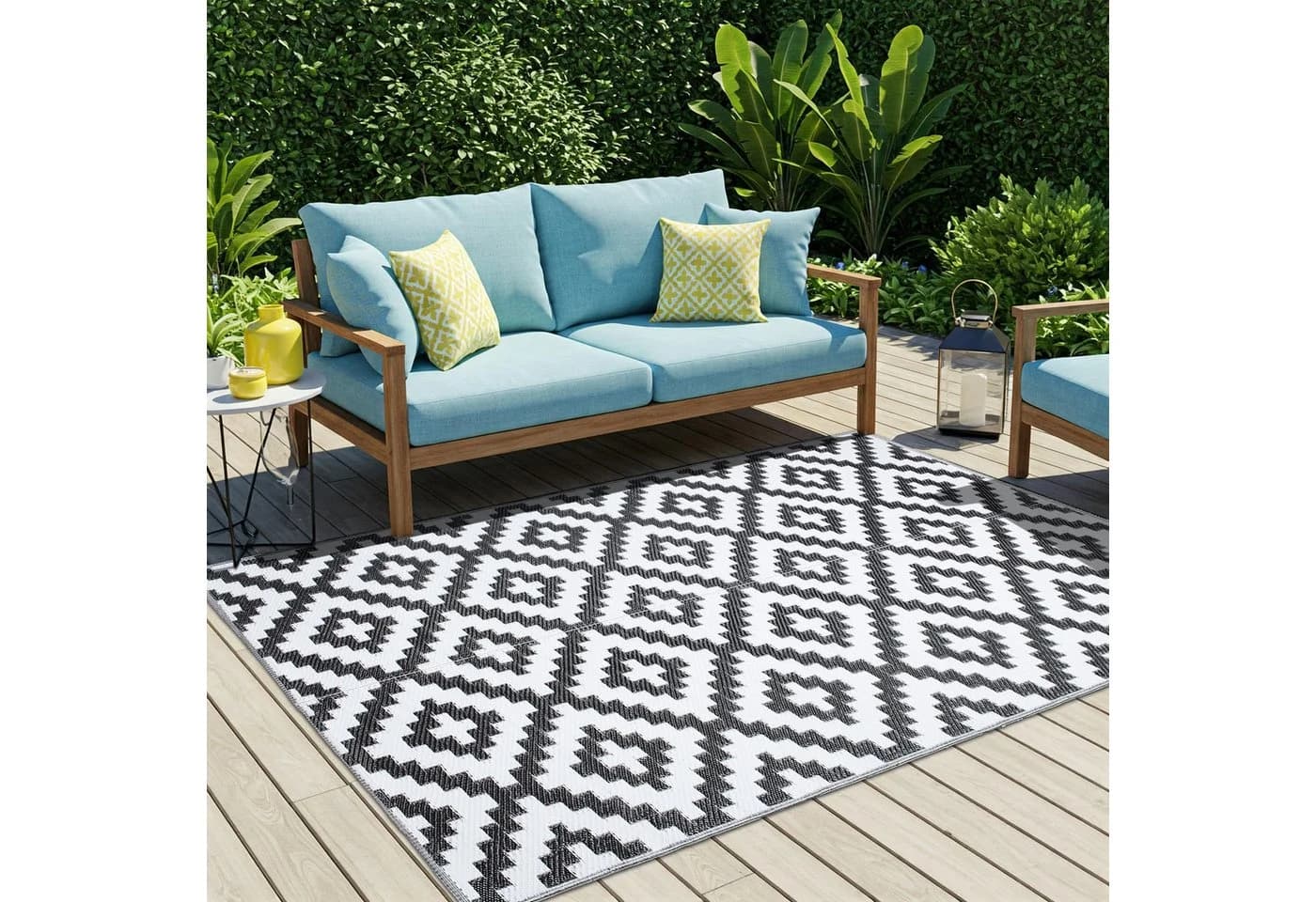 Tapiso Outdoorteppich IBIZA Schwarz Ethno Design