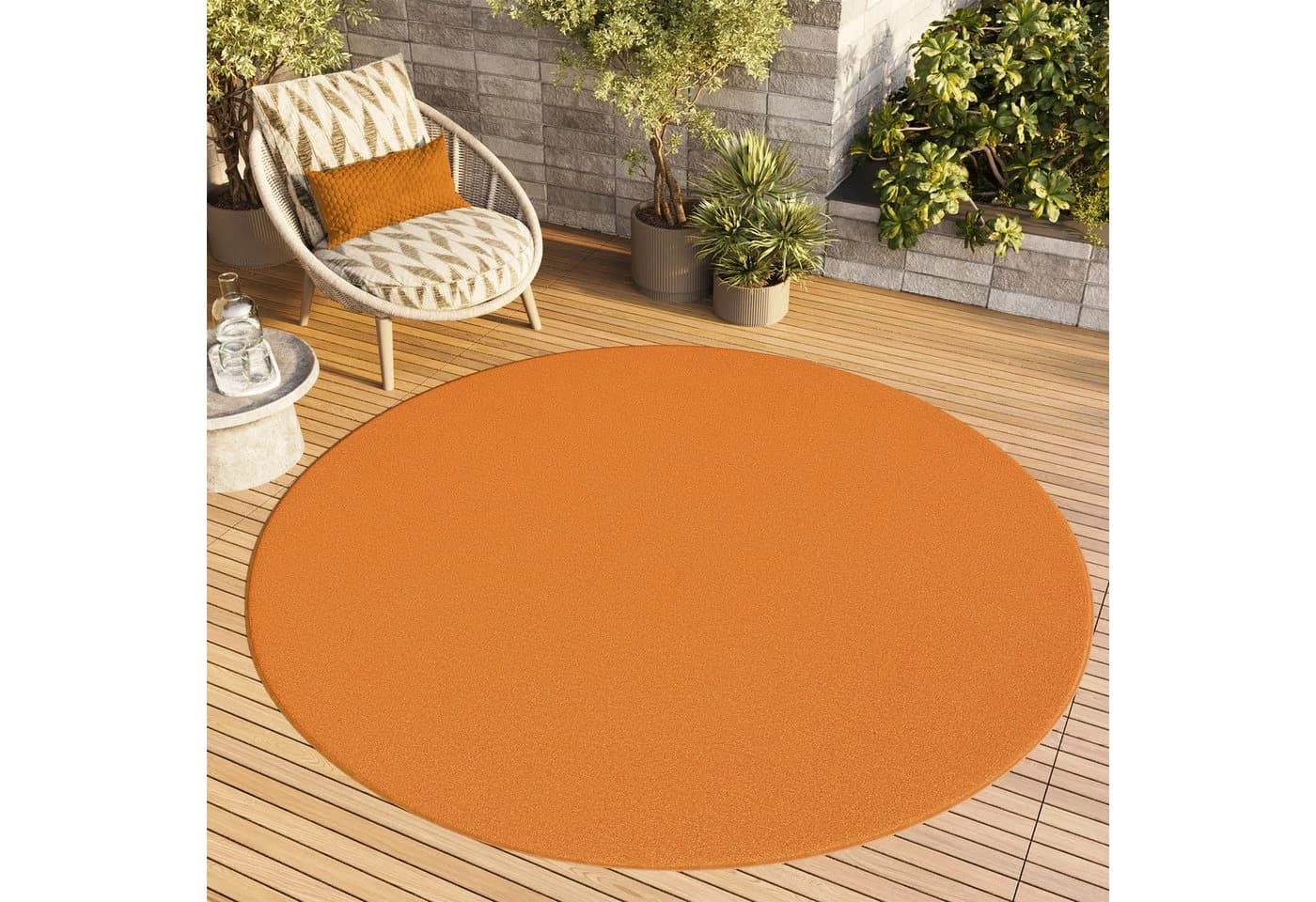 Tapiso Outdoorteppich MONO rund Orange