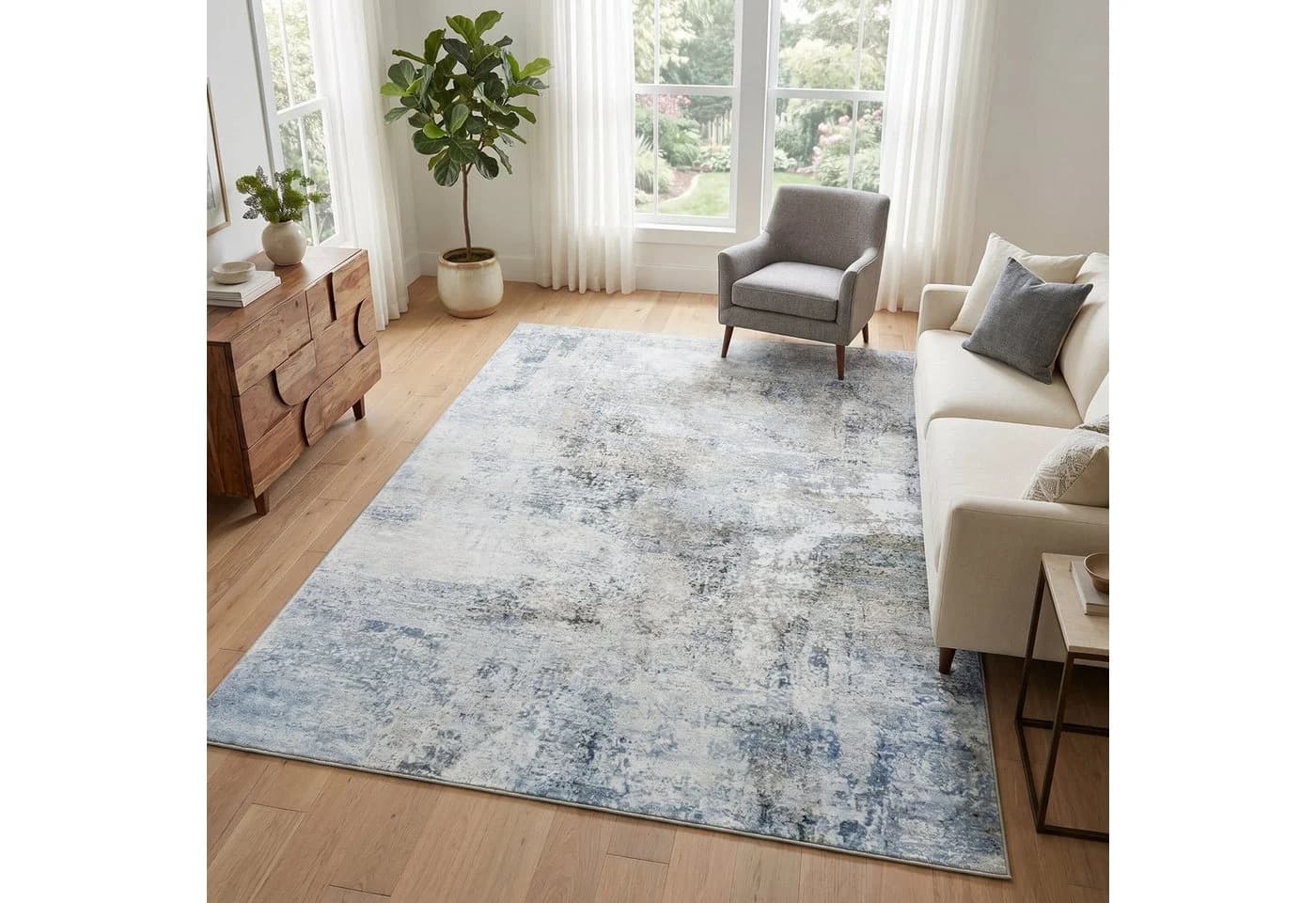 Tapiso Teppich BARI Kurzflor Blau Rutschhemmend OEKO-TEX