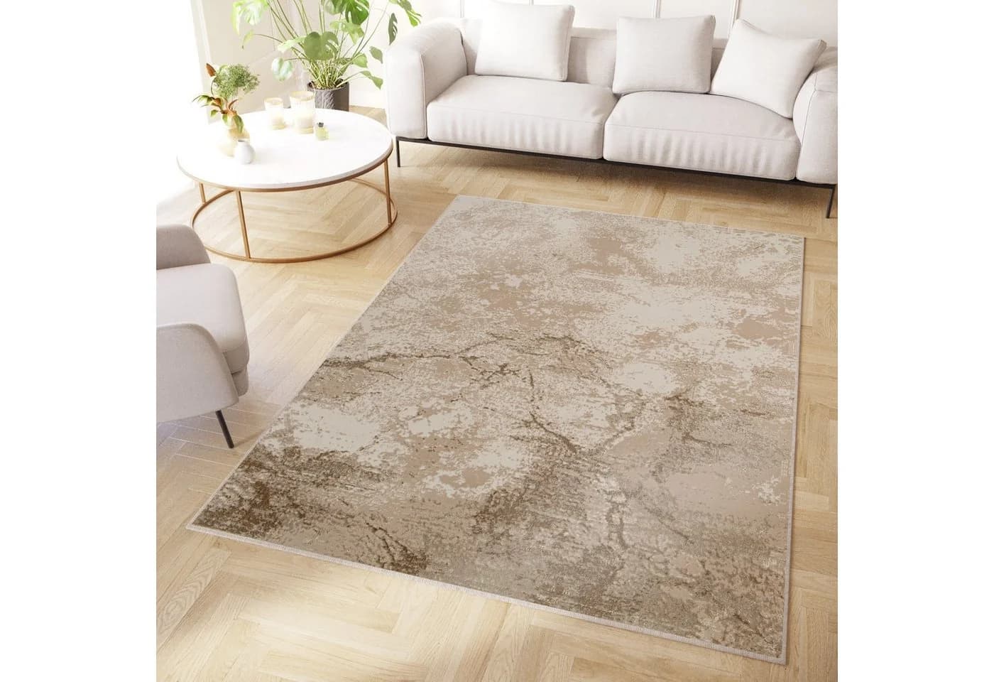 Tapiso Designteppich CRYSTAL Beige Braun Kurzflor