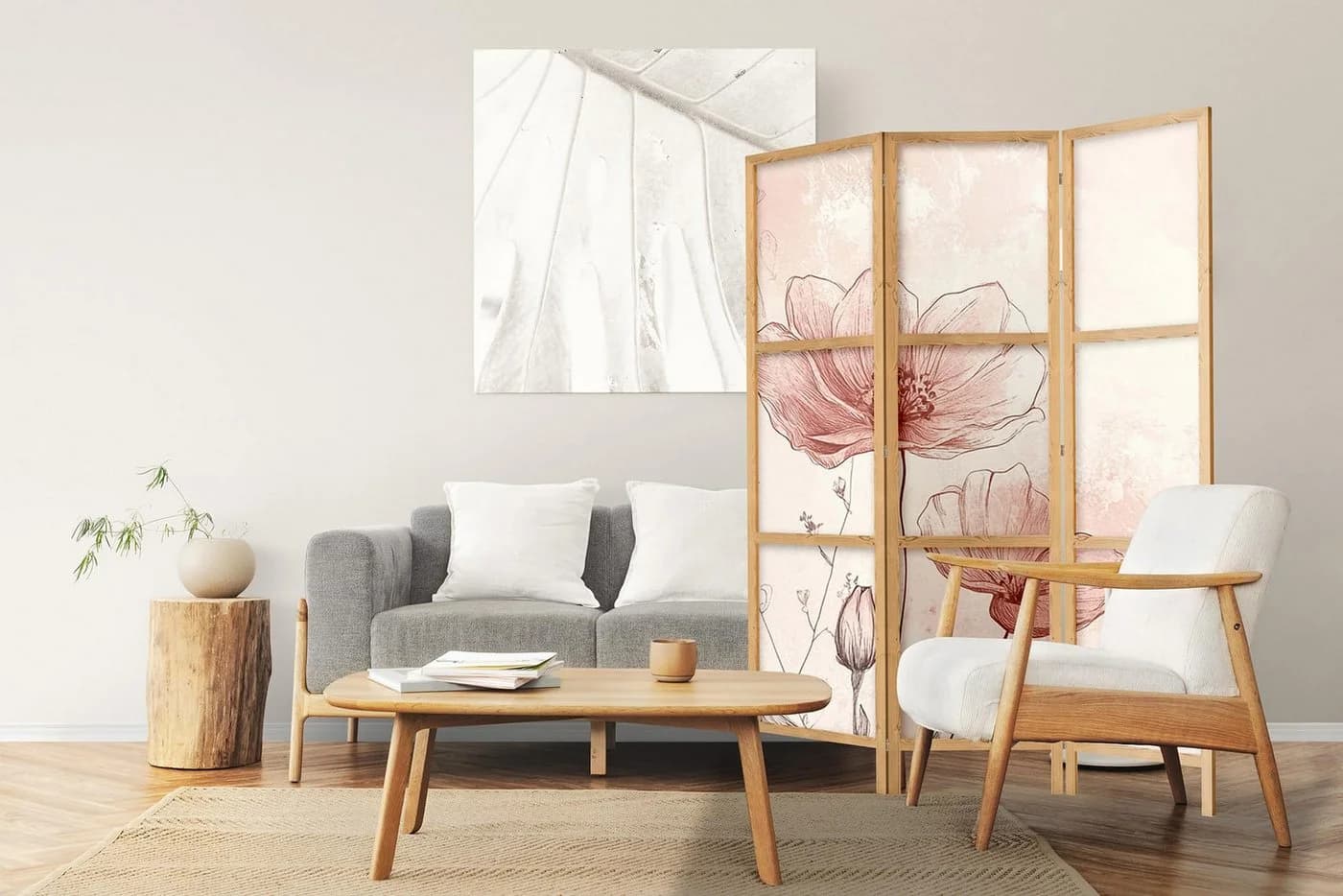 framed concept Paravent Orientalisches Japan-Motiv Holzrahmen