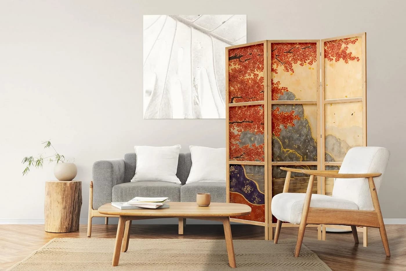framed concept Paravent Orientalisch Japan-Motiv Holz Leinwand