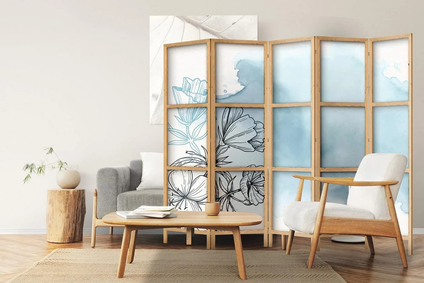 framed concept Paravent Raumteiler Orientalisch Leinwand Holz