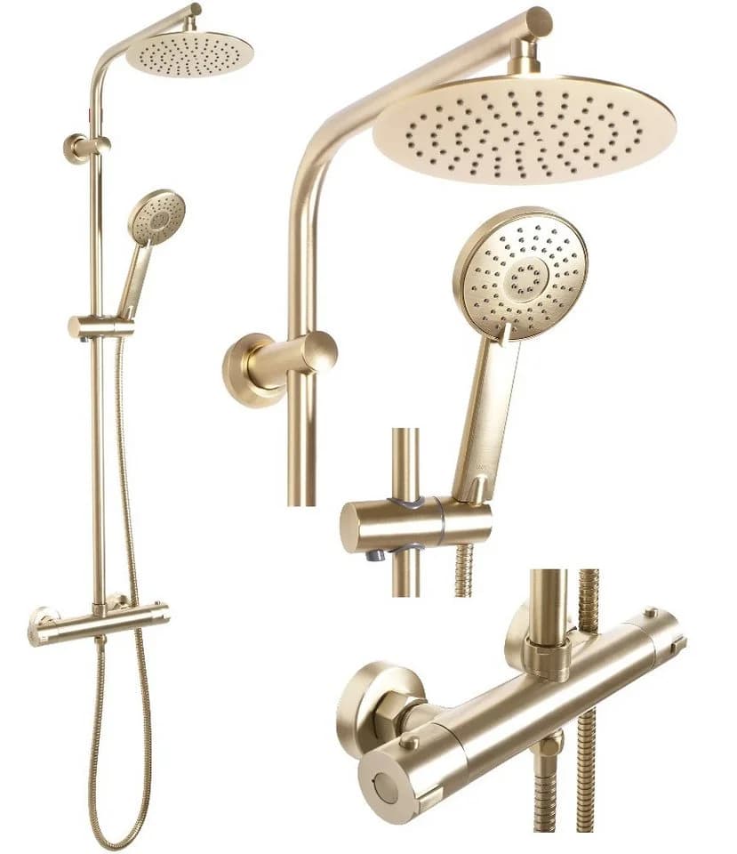 wohnwerk.idee Duschsystem Duschgarnitur mit Thermostat Bliss Matt Gold, 2 Strahlarten - Bild 2