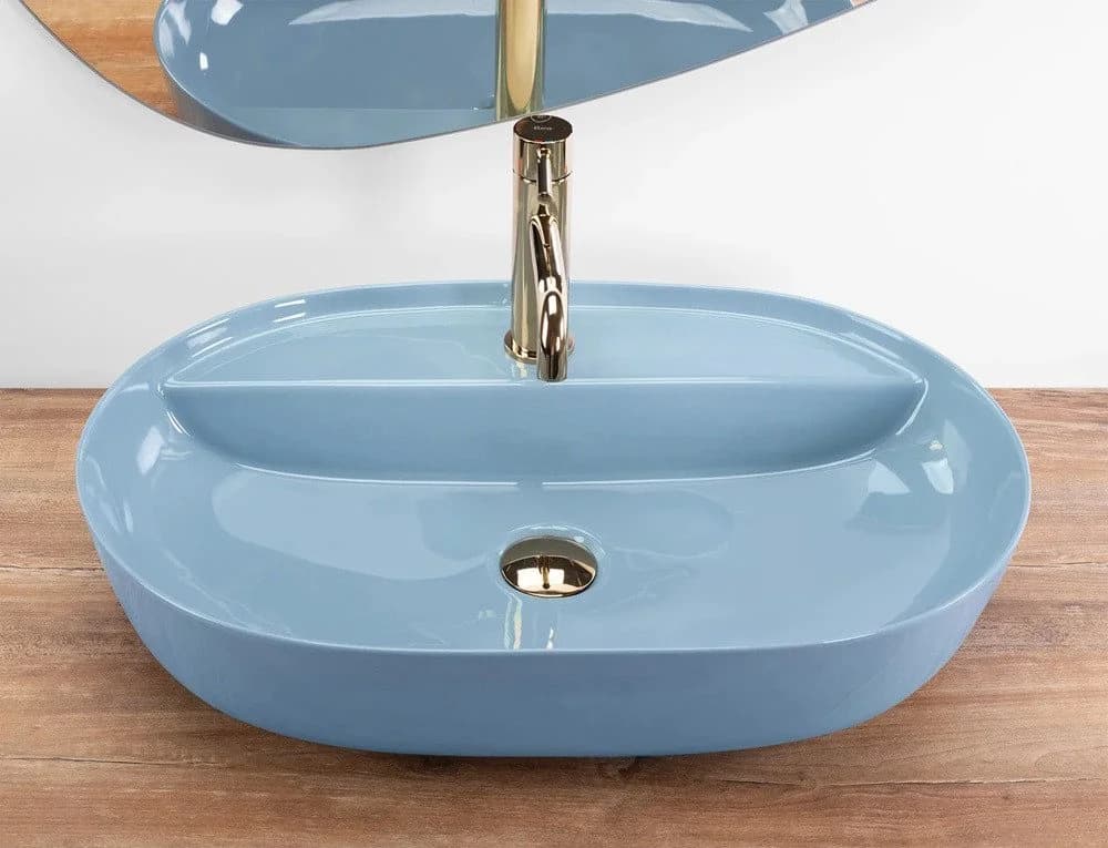 wohnwerk.idee Aufsatzwaschbecken oval Keramik Blau Shiny