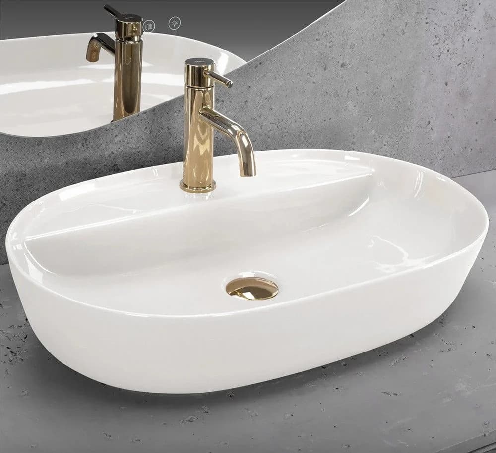 wohnwerk.idee Aufsatzwaschbecken Oval Keramik Hahnloch
