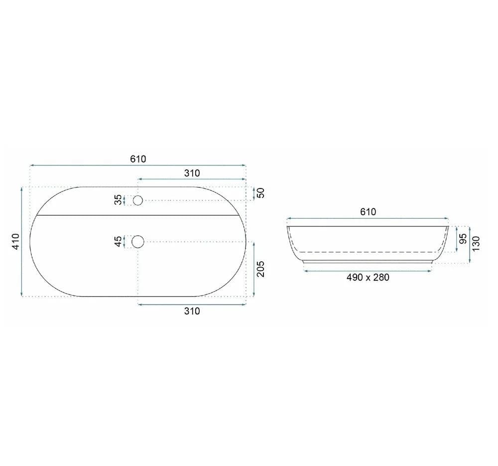 wohnwerk.idee Aufsatzwaschbecken Oval Keramik Hahnloch - Bild 5