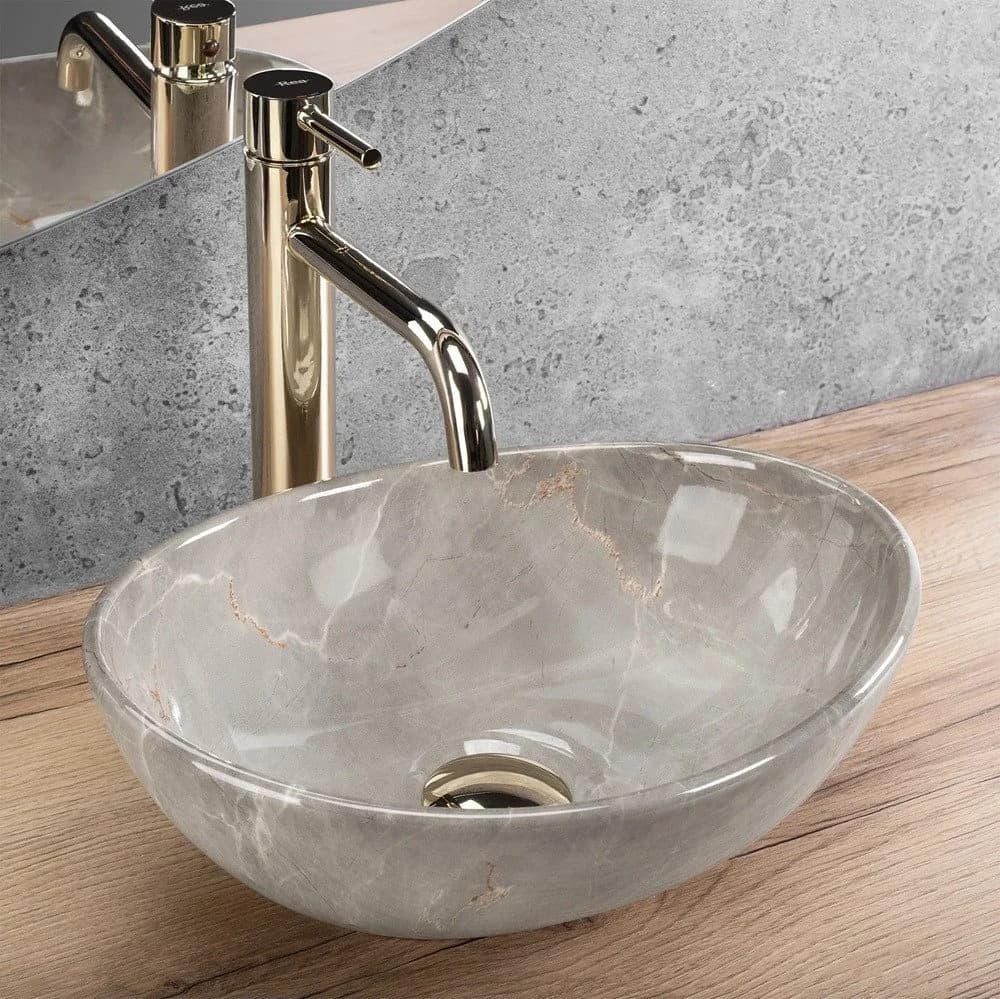 wohnwerk.idee Aufsatzwaschbecken Keramik Marmoroptik Beige Mini