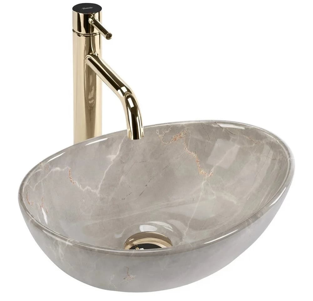wohnwerk.idee Aufsatzwaschbecken Keramik Marmoroptik Beige Mini - Bild 2
