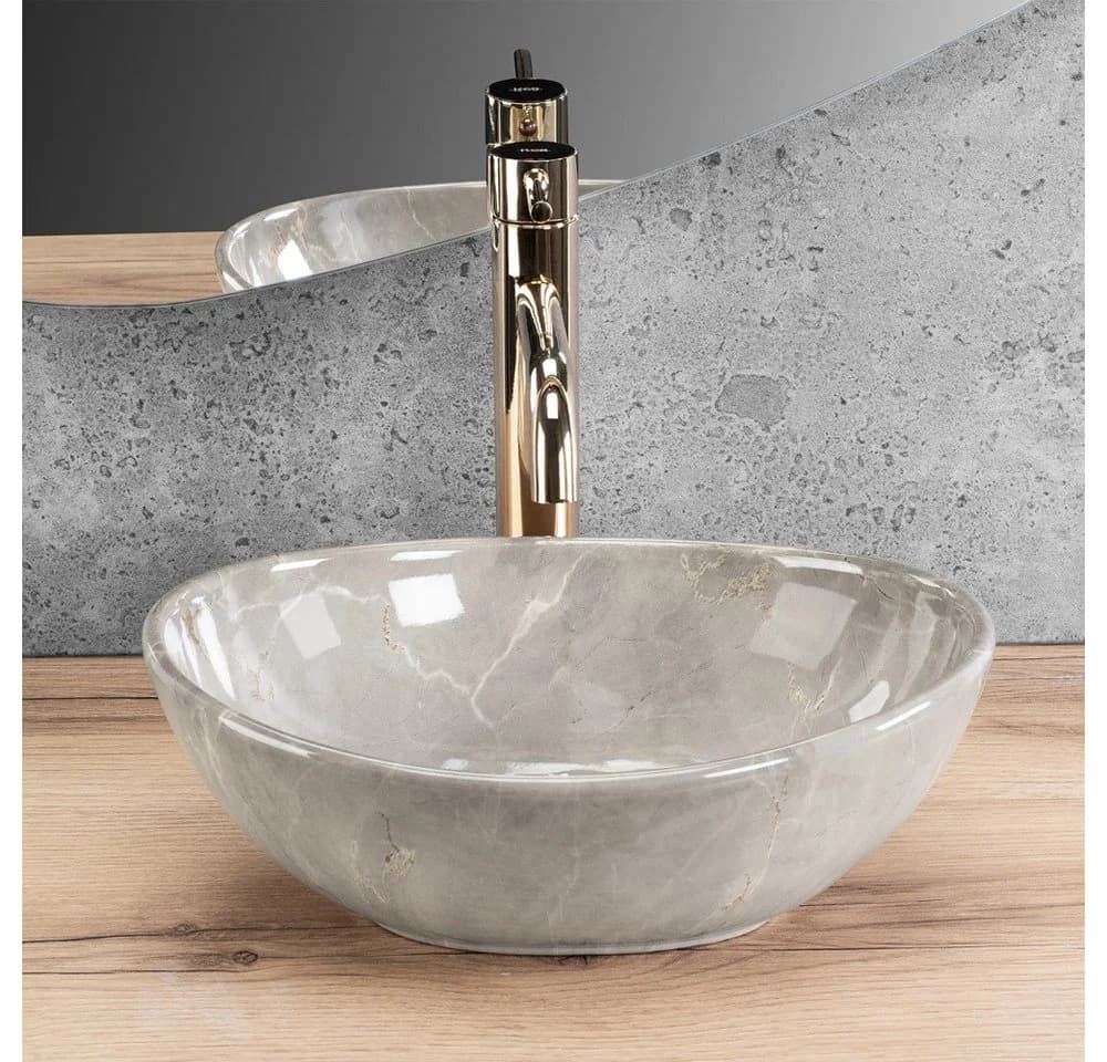 wohnwerk.idee Aufsatzwaschbecken Keramik Marmoroptik Beige Mini - Bild 3