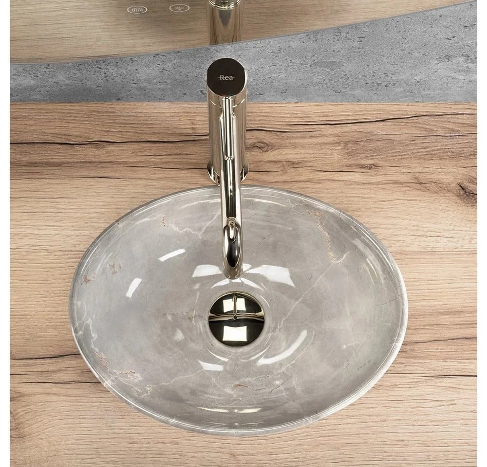 wohnwerk.idee Aufsatzwaschbecken Keramik Marmoroptik Beige Mini - Bild 4
