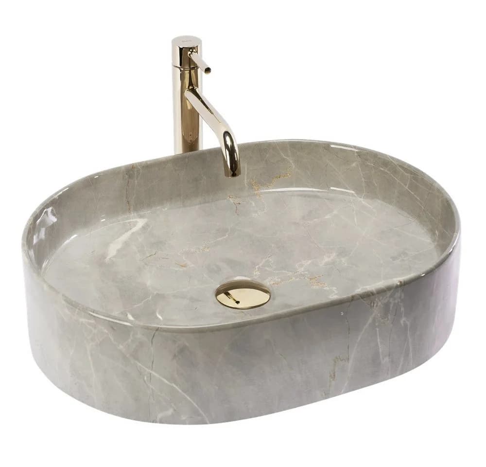 wohnwerk.idee Aufsatzwaschbecken Marmoroptik Beige Gold - Bild 2
