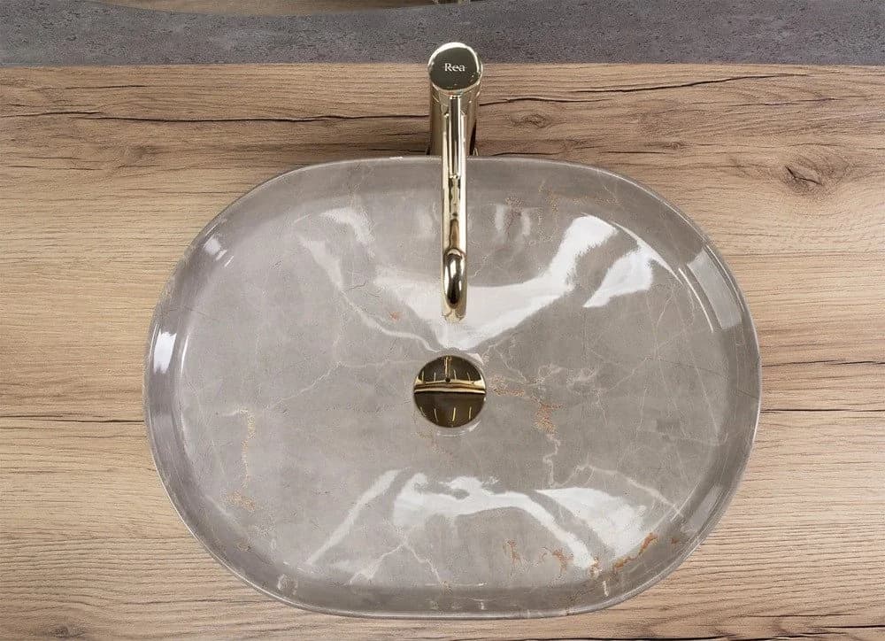 wohnwerk.idee Aufsatzwaschbecken Marmoroptik Beige Gold - Bild 3