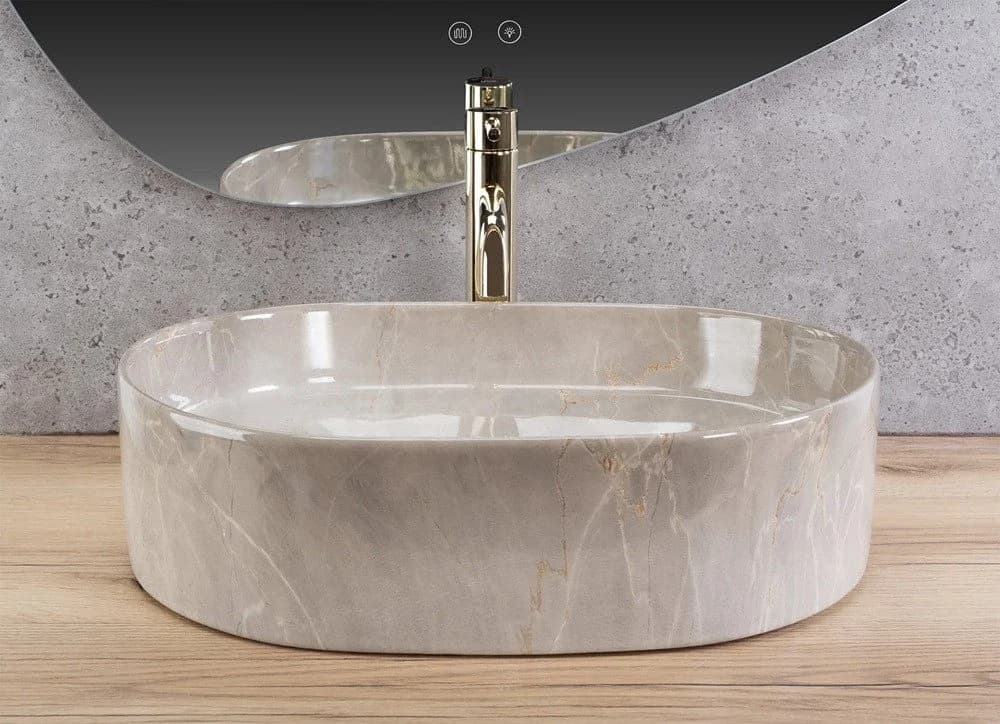 wohnwerk.idee Aufsatzwaschbecken Marmoroptik Beige Gold - Bild 4