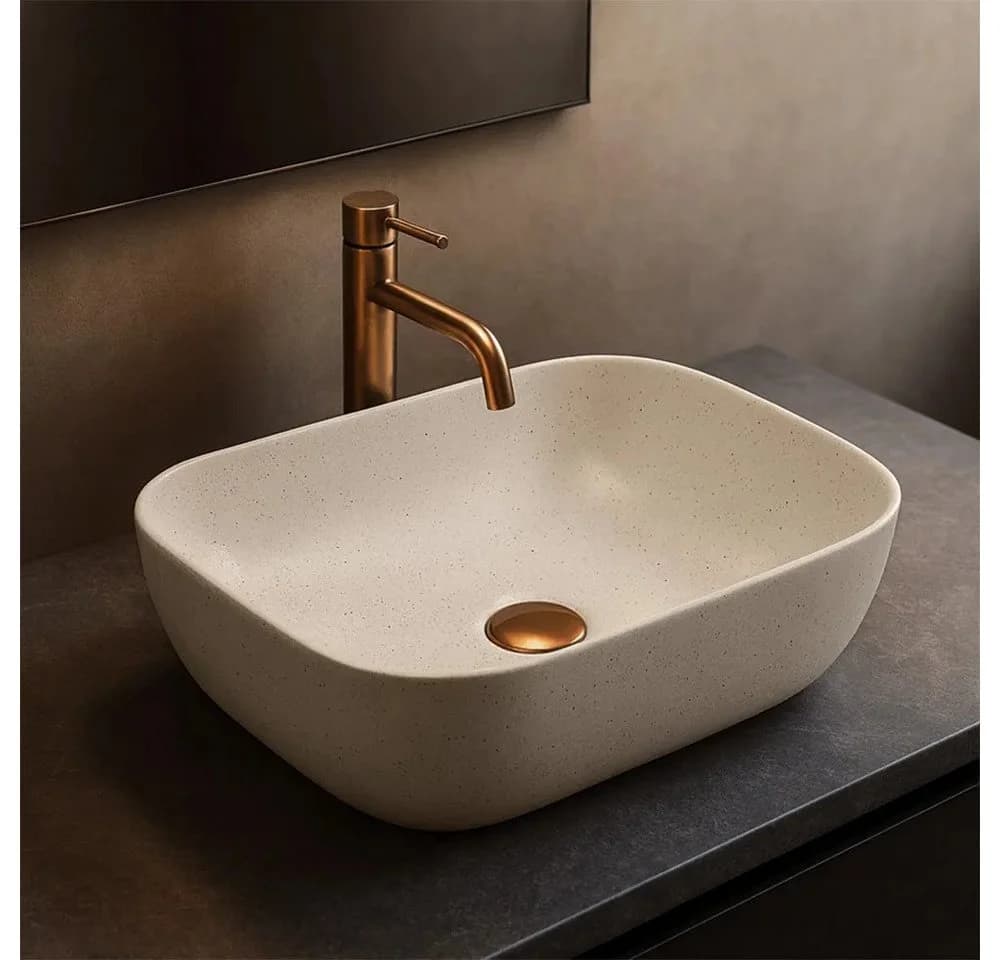 wohnwerk.idee Aufsatzwaschbecken Beige Marmoroptik Naturstein Design