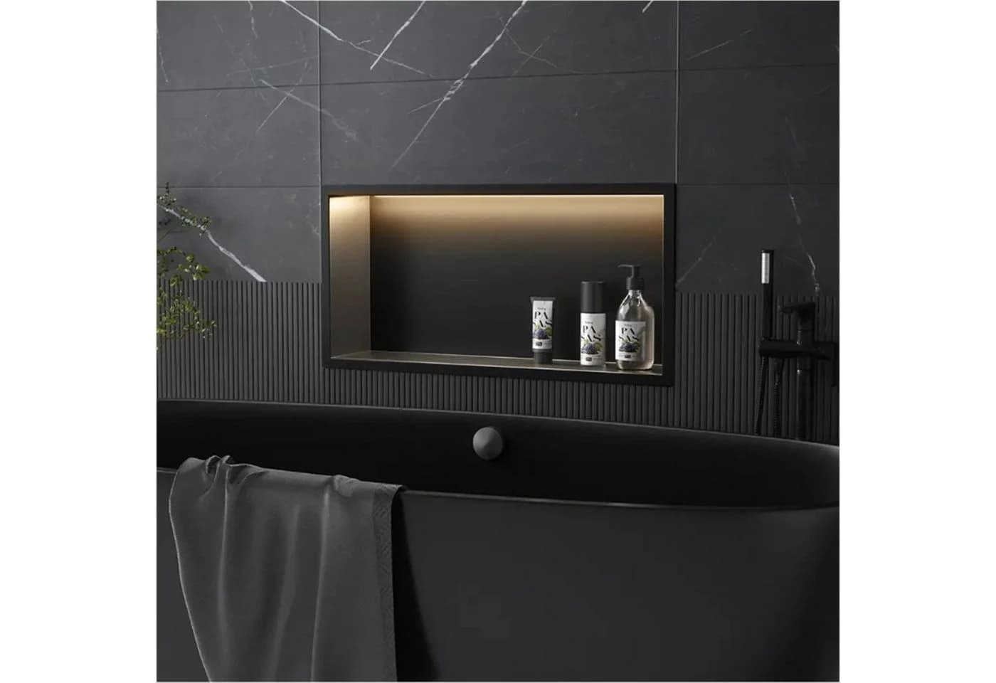 wohnwerk.idee Badregal LED Wandnische 30x60 cm Edelstahl Schwarz